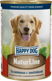 Happy Dog влажный корм для собак, с телятиной и индейкой, 410г