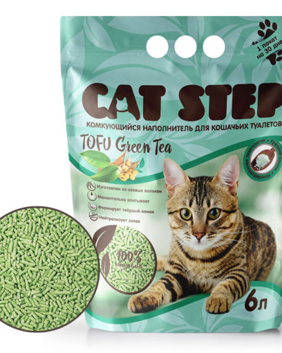 CAT STEP Tofu Green Tea наполнитель растительный комкующийся, 6л