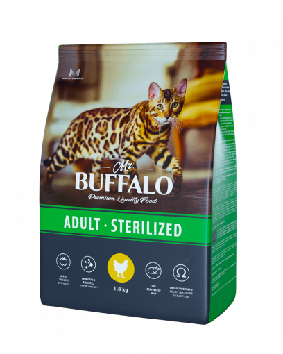 Mr.Buffalo сухой корм для взрослых стерилизованных и кастрированных котов и кошек с курицей 1,8 кг   