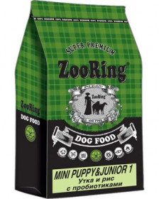 ZooRing Mini Puppy&Junior1 сухой корм для щенков мини пород Утка и рис c пробиотиками 10 кг