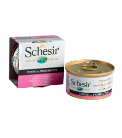 Schesir консервированный корм для кошек с тунцом и ветчиной 85г