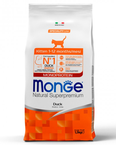 Сухой корм Monge Cat Speciality Line Monoprotein для котят и беременных кошек, из утки