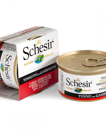 Schesir консервированный корм для кошек с тунцом и креветками 85г