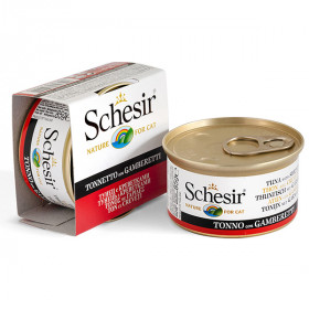 Schesir консервированный корм для кошек с тунцом и креветками 85г