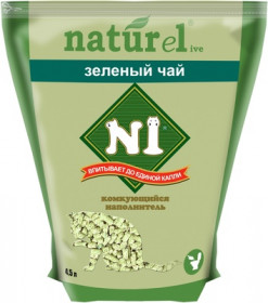 №1 Naturel "Зеленый  чай" наполнитель растительный комкующийся, 4,5 л